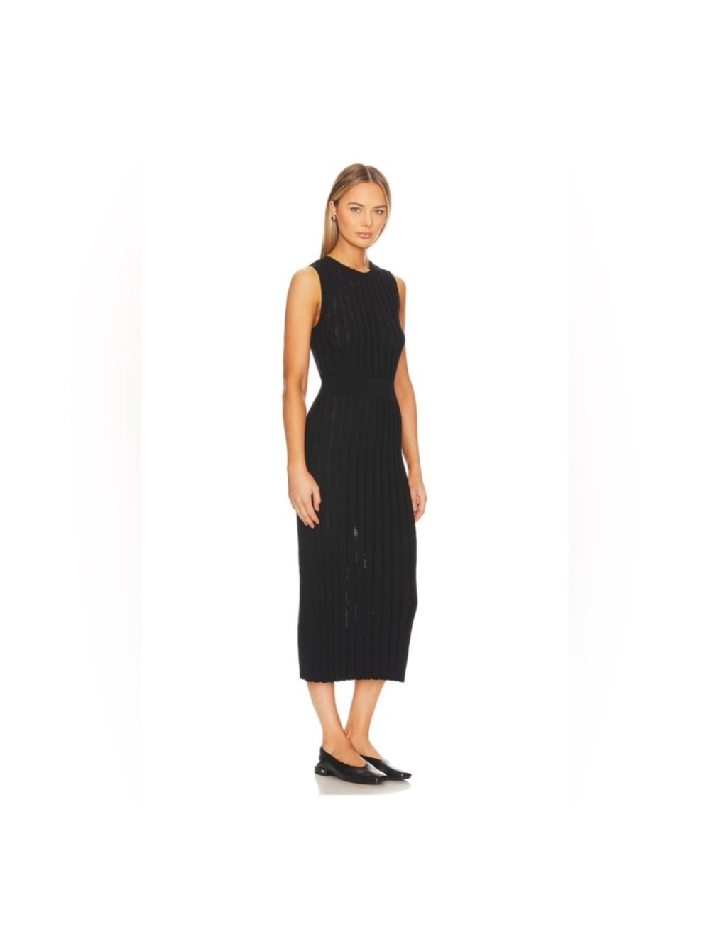 Varley Florian Black Knit Midi Dress Size Large - Picture 2 of 9